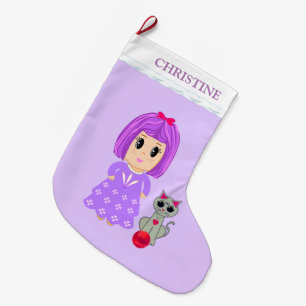 Beautiful Girl and Cat Large Christmas Stocking