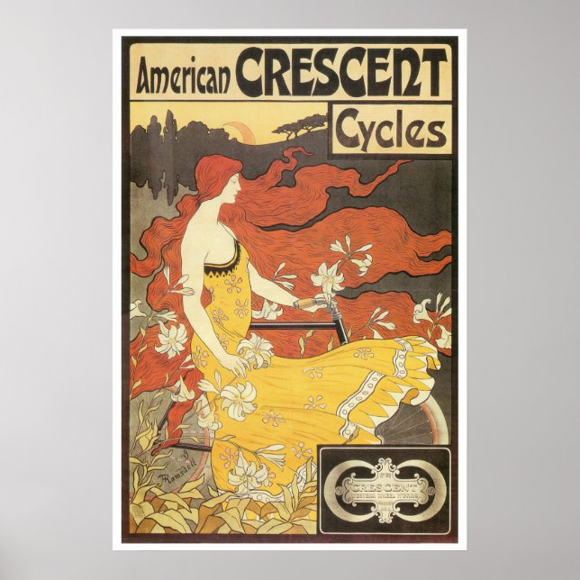 Beautiful Girl and Vintage Bicycle Poster (Front)