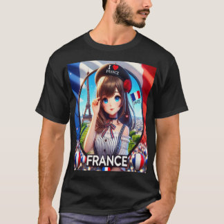 BEAUTIFUL GIRL ANIME VISITING EIFFEL TOWER T-Shirt