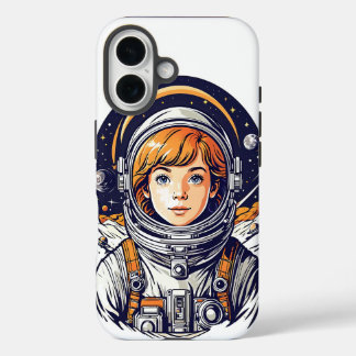 Beautiful girl astronaut in space iPhone 16 case