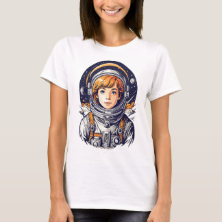 Beautiful girl astronaut in space T-Shirt