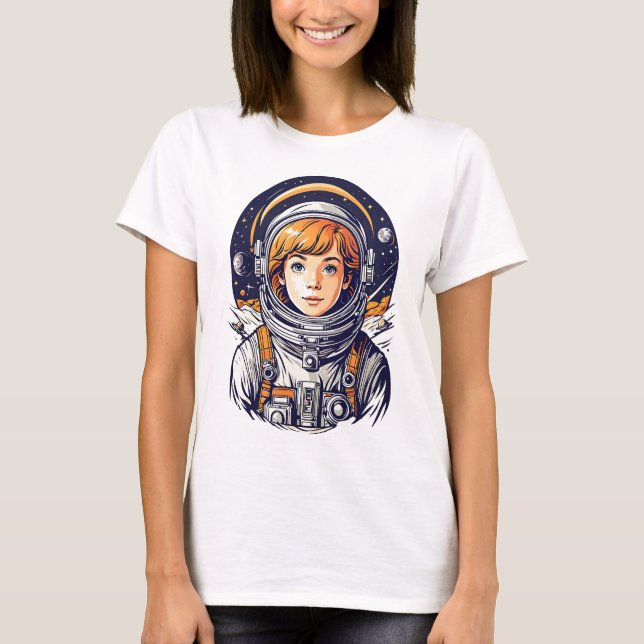 Beautiful girl astronaut in space T-Shirt (Front)
