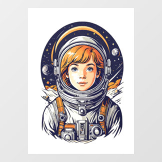 Beautiful girl astronaut in space window cling