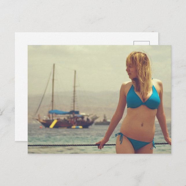 Beautiful girl at beach postcard (Front/Back)