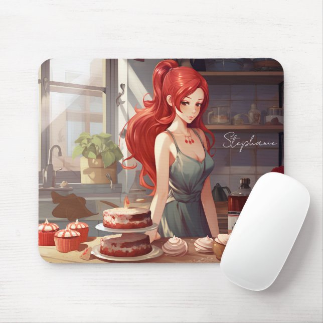 Beautiful Girl Baking In The Kithcen Mouse Mat (With Mouse)