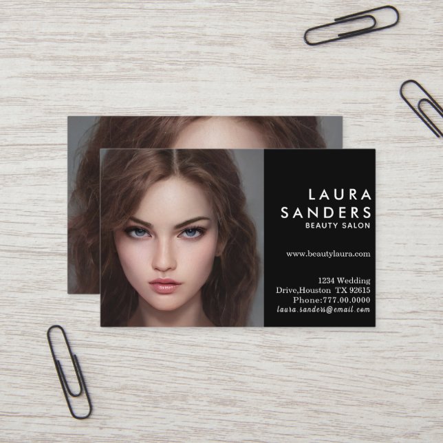 Beautiful Girl Beauty Salon Elegant Business Card (Front/Back In Situ)