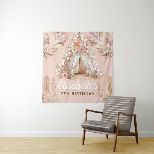 Beautiful Girl Birthday Bohemian Personalised Tapestry (In Situ)