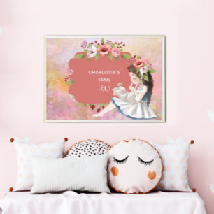 Beautiful Girl, Bunny and Flowers Kids' Poster