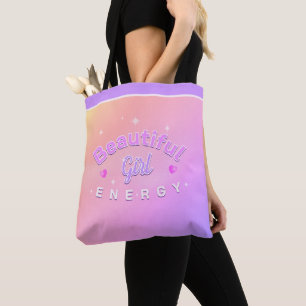 Beautiful Girl Energy Curved Text Tote Bag