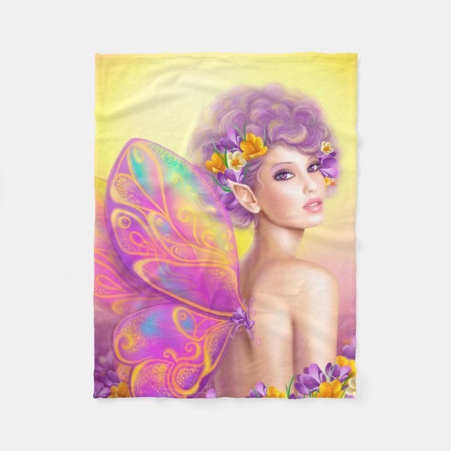 Beautiful girl fairy butterfly fleece blanket (Front)