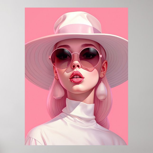 Beautiful Girl in a pink sunglasses Poster (Front)