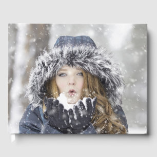 Beautiful Girl in a Winter Coat with Snow Guest Book
