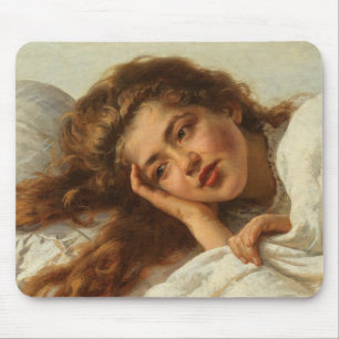 Beautiful Girl Lying in Bed With Red Hair Mouse Mat