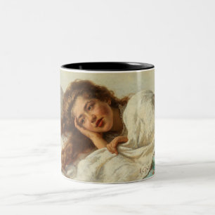 Beautiful Girl Lying in Bed With Red Hair Two-Tone Coffee Mug