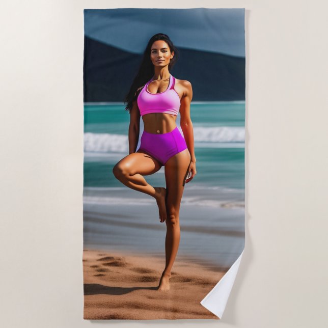 Beautiful girl model in pink Beach Towel (Front)