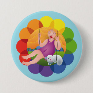 Beautiful Girl on swing with her teddy bear 7.5 Cm Round Badge