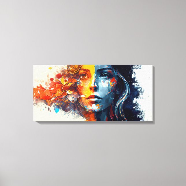 Beautiful girl painting, warm colours, horizontal canvas print (Front)
