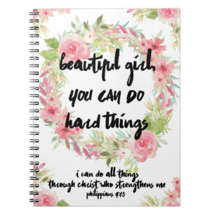 Beautiful Girl Philippians 4:13 Pink Rose Notebook