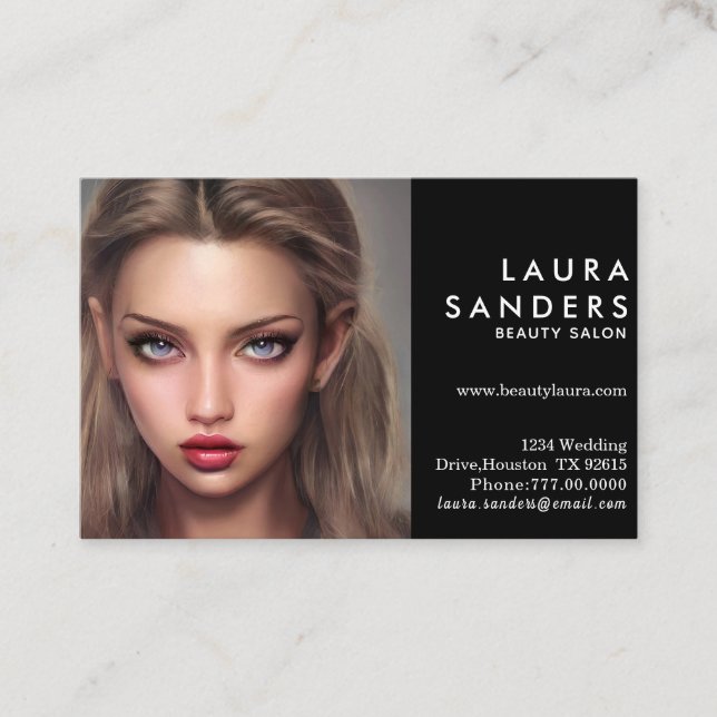 Beautiful Girl Portrait Beauty Salon Elegant Business Card (Front)