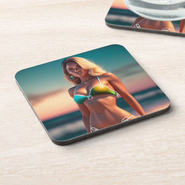 Beautiful girl pose in bikini  coaster (Left Side)