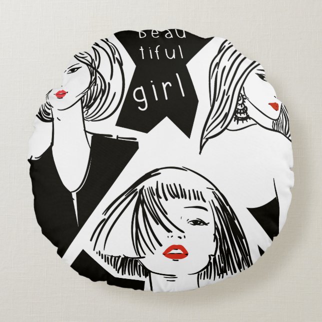 beautiful girl round cushion (Front)
