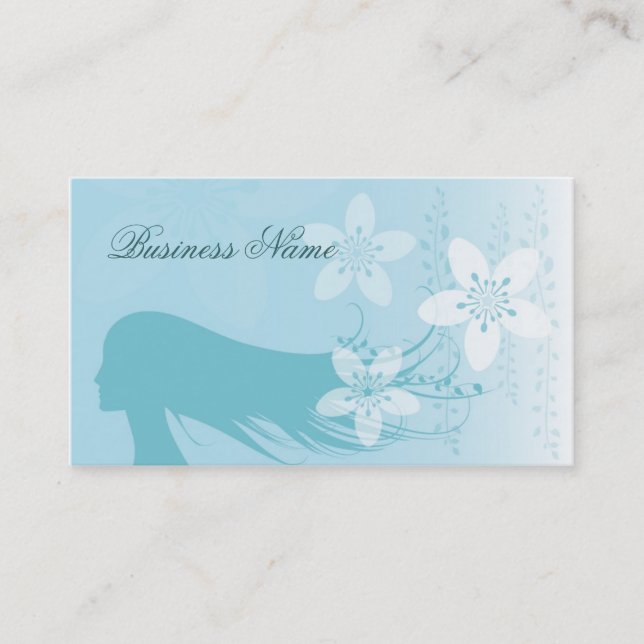 Beautiful Girl Silhouette Blue Business Card (Front)