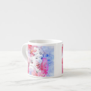 Beautiful girl with a bouquet of flowers espresso cup
