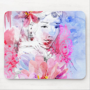 Beautiful girl with a bouquet of flowers mouse mat
