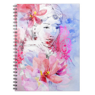 Beautiful girl with a bouquet of flowers notebook