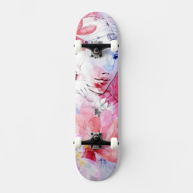 Beautiful girl with a bouquet of flowers skateboard (Front)