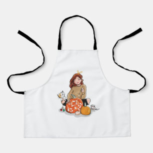 Beautiful Girl with Brown Hair Colouring Pumpkins Apron