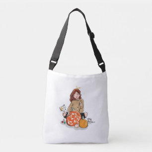 Beautiful Girl with Brown Hair Colouring Pumpkins Crossbody Bag