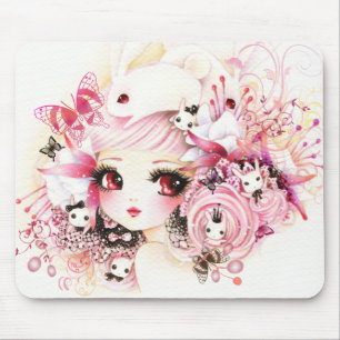 Beautiful girl with cute bunnies mouse mat