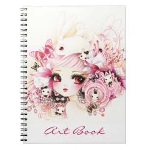 Beautiful girl with cute bunnies notebook
