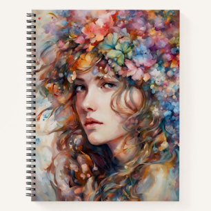 Beautiful Girl with Flowers in Hair  Notebook