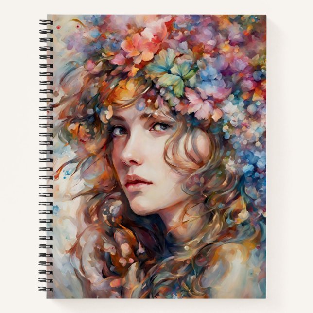 Beautiful Girl with Flowers in Hair  Notebook (Front)