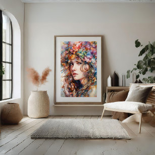 Beautiful Girl with Flowers in Hair Poster