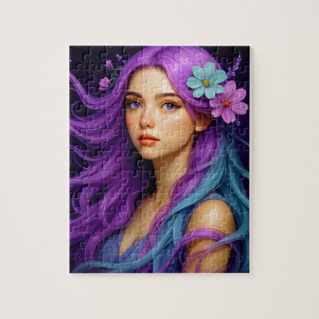 Beautiful Girl with pastel hair, night background Jigsaw Puzzle (Vertical)