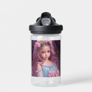 Beautiful Girl with Pink Flowers in her Hair Water Bottle