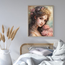 Beautiful Girl with Pink Roses 