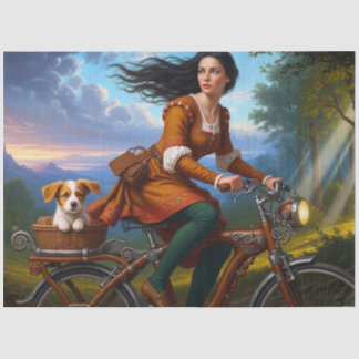 Beautiful Girl With Puppy On Bicycle Decoupage Tissue Paper