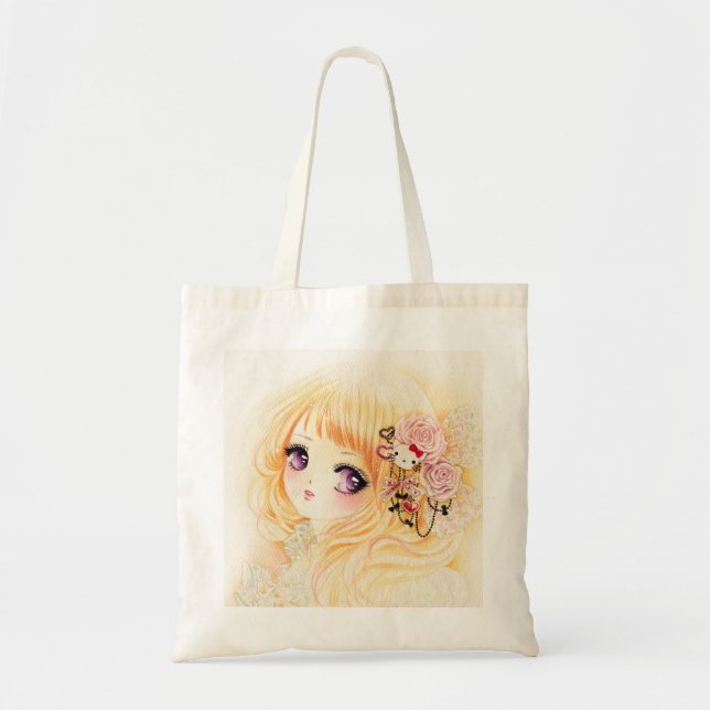Beautiful girl with roses tote bag (Front)