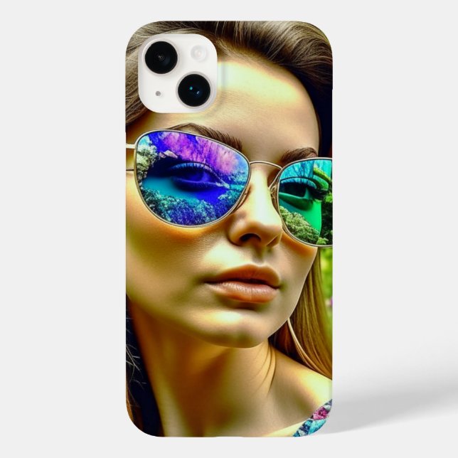 Beautiful Girl with Sunglasses Reflection Flowers Case-Mate iPhone Case (Back)