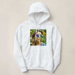 Beautiful Girl with Sunglasses Reflection Flowers Hoodie