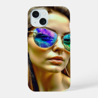 Beautiful Girl with Sunglasses Reflection Flowers