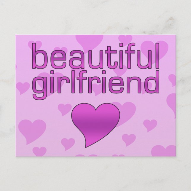 Beautiful Girlfriend Pink & Purple Love Hearts Postcard (Front)