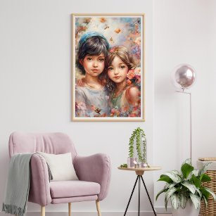 Beautiful Girls with Flowers Poster 