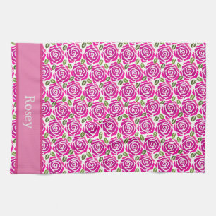 Beautiful Girly Hot Pink  Roses Pattern Name  Tea Towel