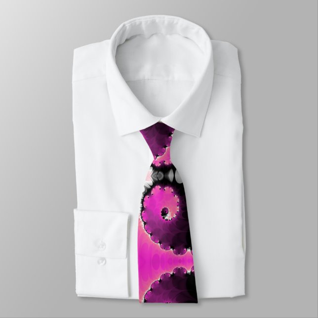 Beautiful girly pink spiral fractal art pattern tie (Tied)