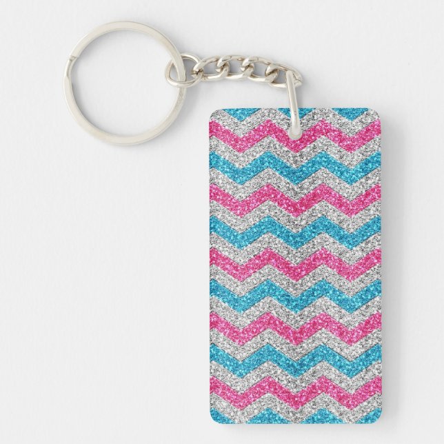 Beautiful girly trendy glitter shining zigzag key ring (Front)